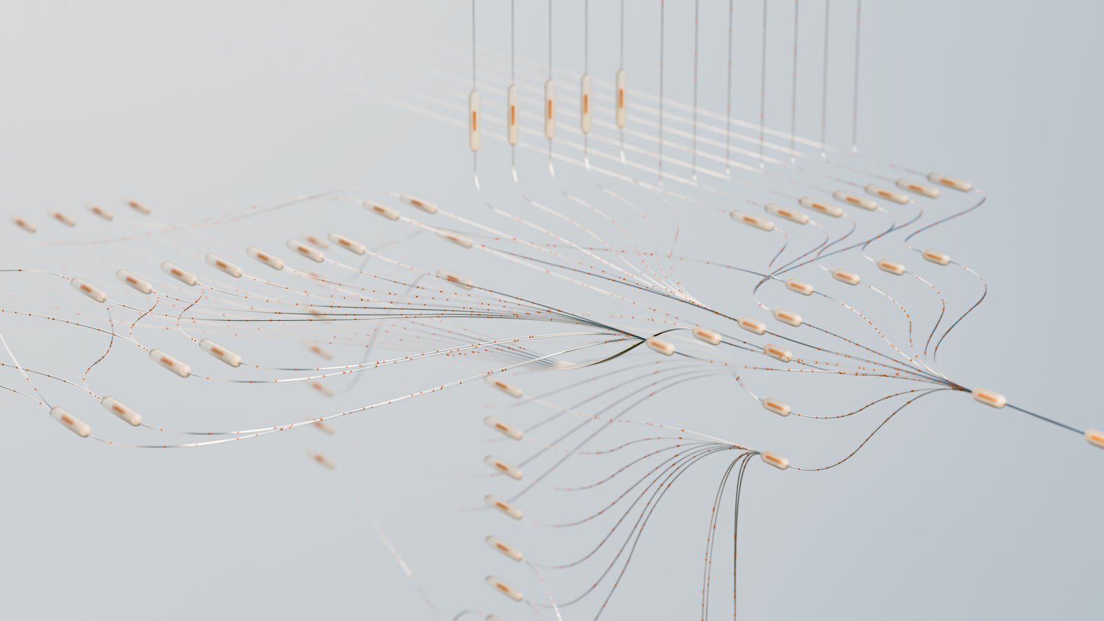Elegant 3D visualization of neural networks showcasing abstract connections in a digital space.