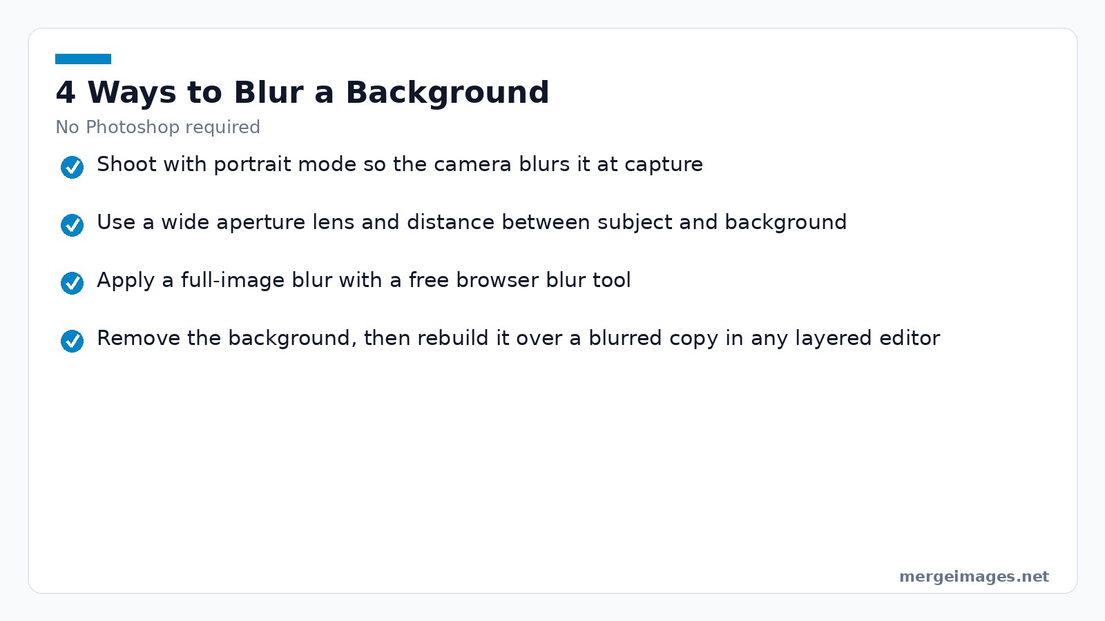 Checklist of four ways to get a blurred photo background without Photoshop