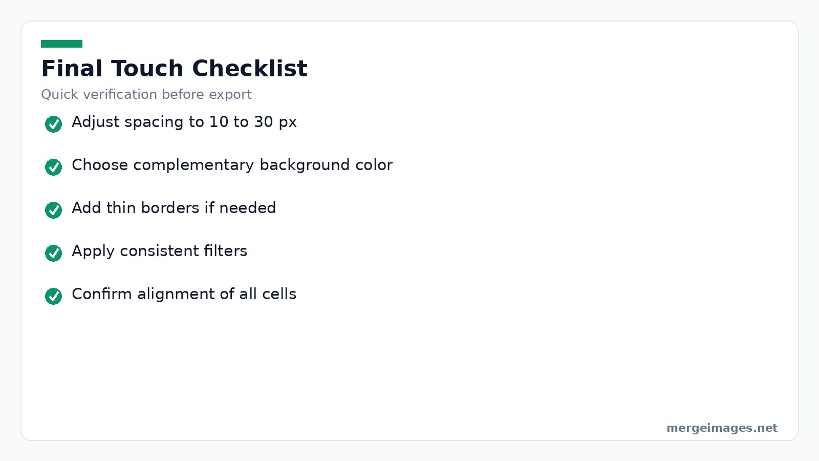 Checklist of final adjustments to review before exporting a photo collage
