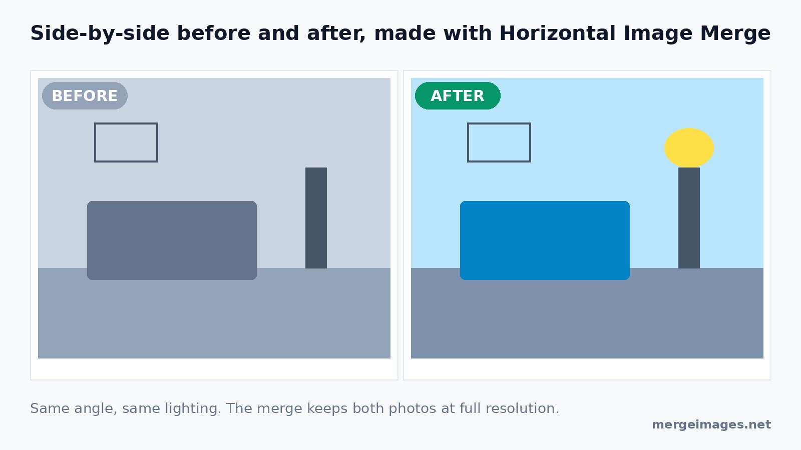 example of a side by side before and after photo created online with consistent lighting and angle