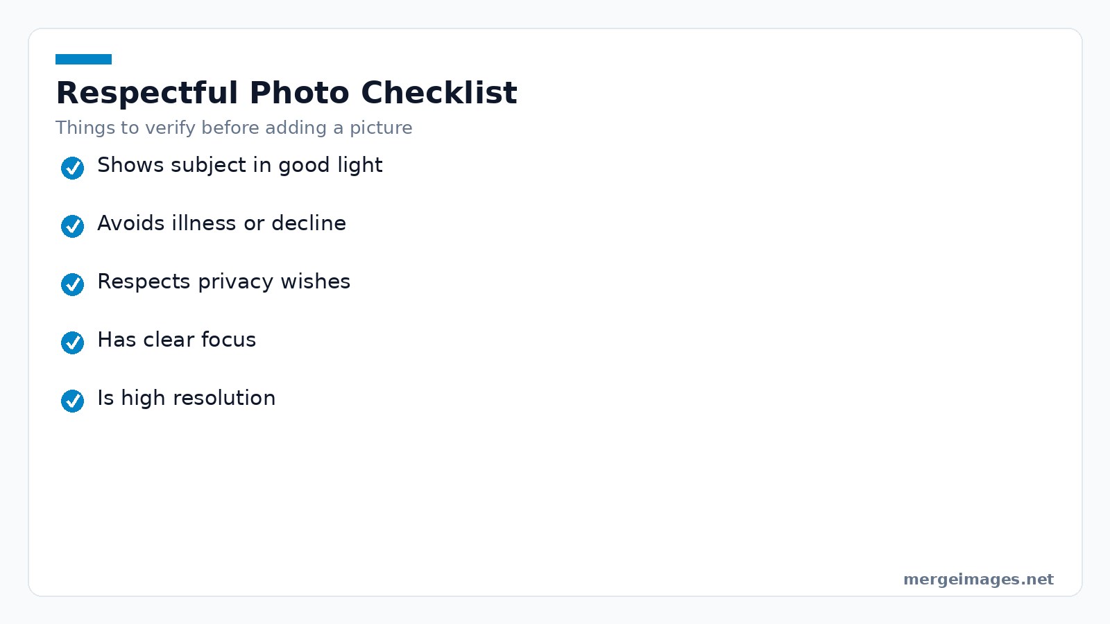 Checklist of respectful photo handling practices for memorial collages
