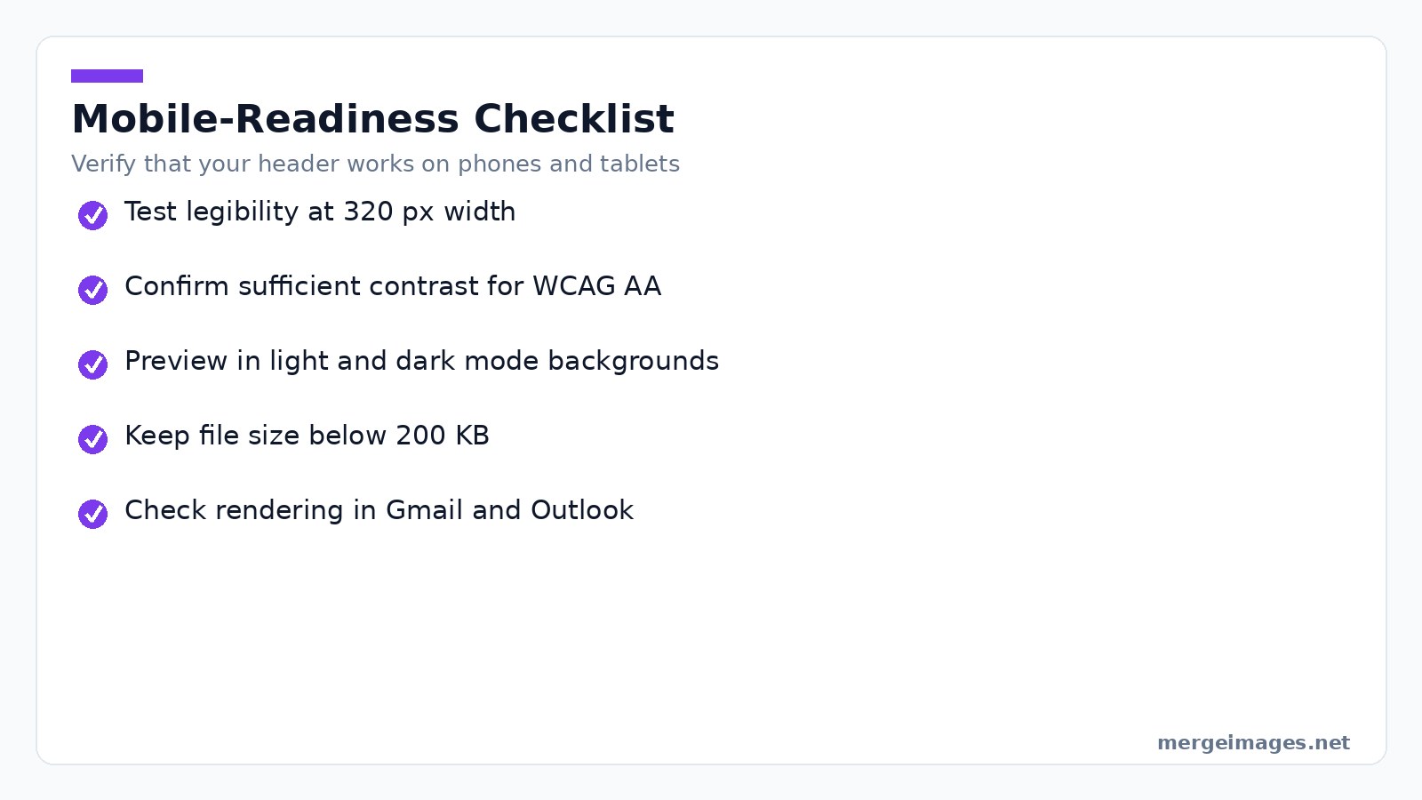 Checklist of steps to ensure newsletter headers are optimized for mobile email clients