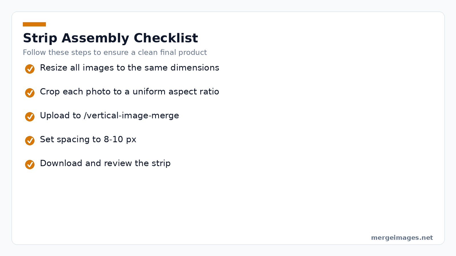 Checklist of essential actions when assembling a photo booth strip using MergeImages tools