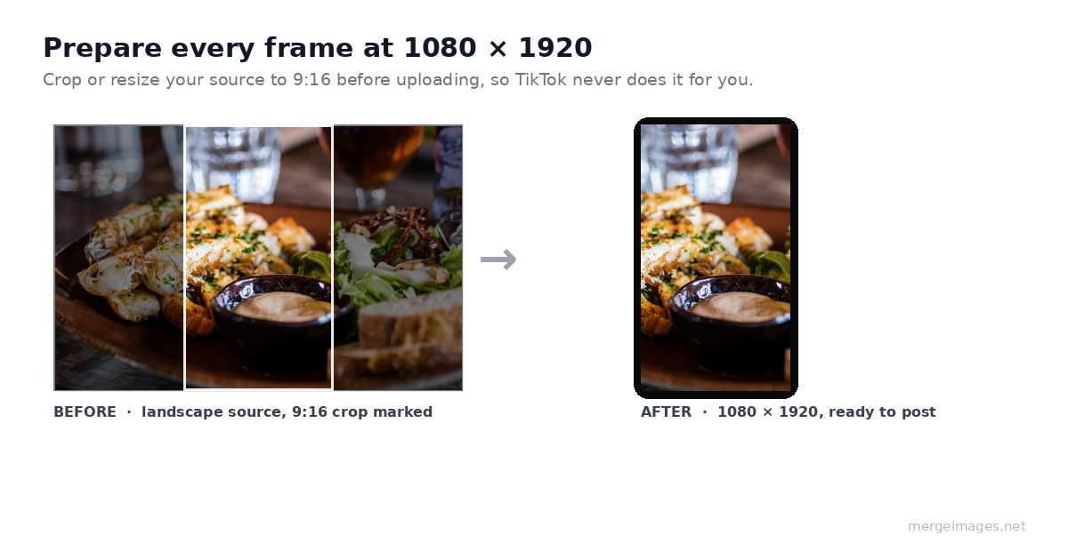 Cropping a landscape photo to a 9:16 vertical frame at 1080 by 1920 before posting to TikTok