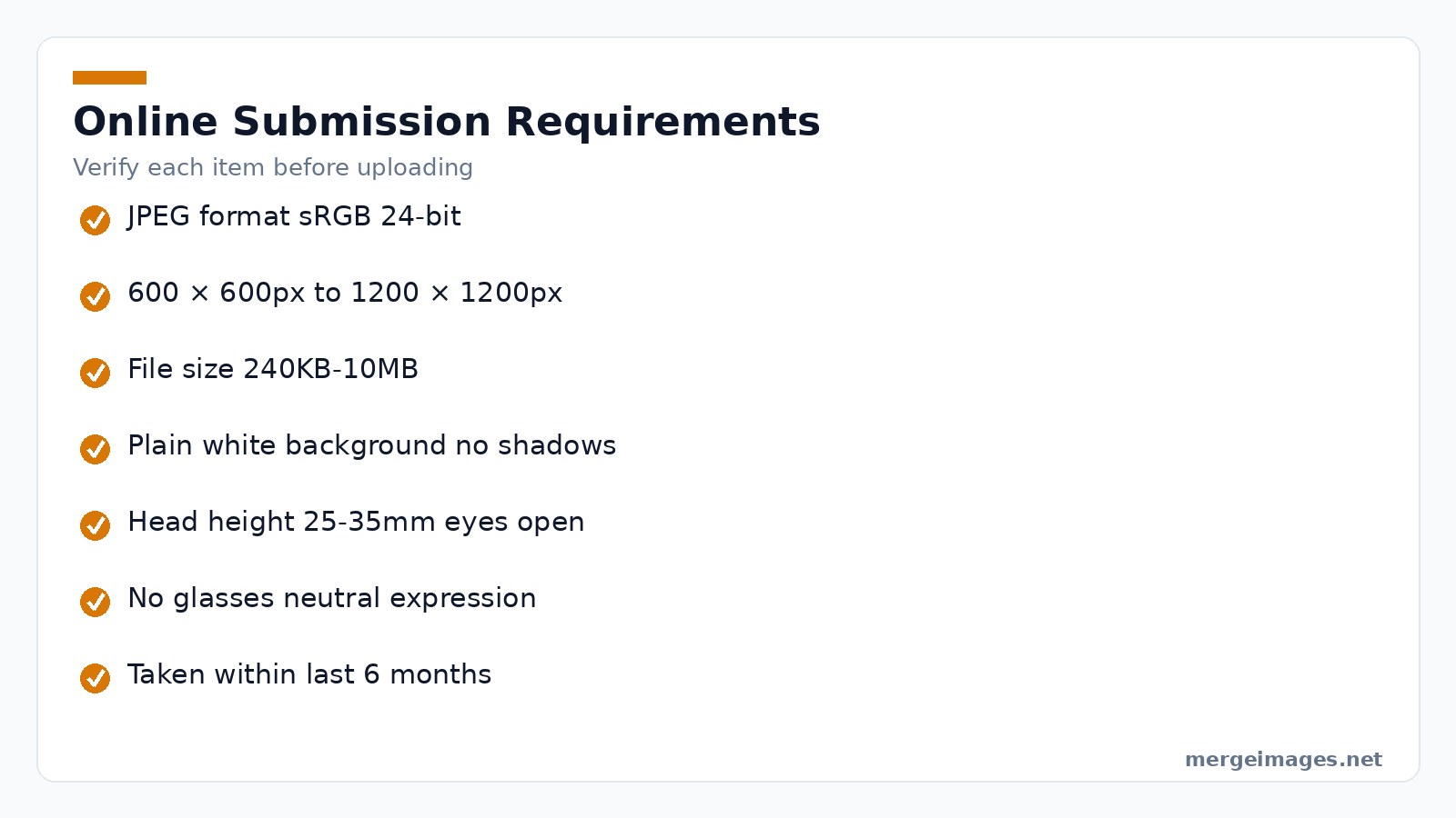Checklist of digital passport photo requirements for US applications