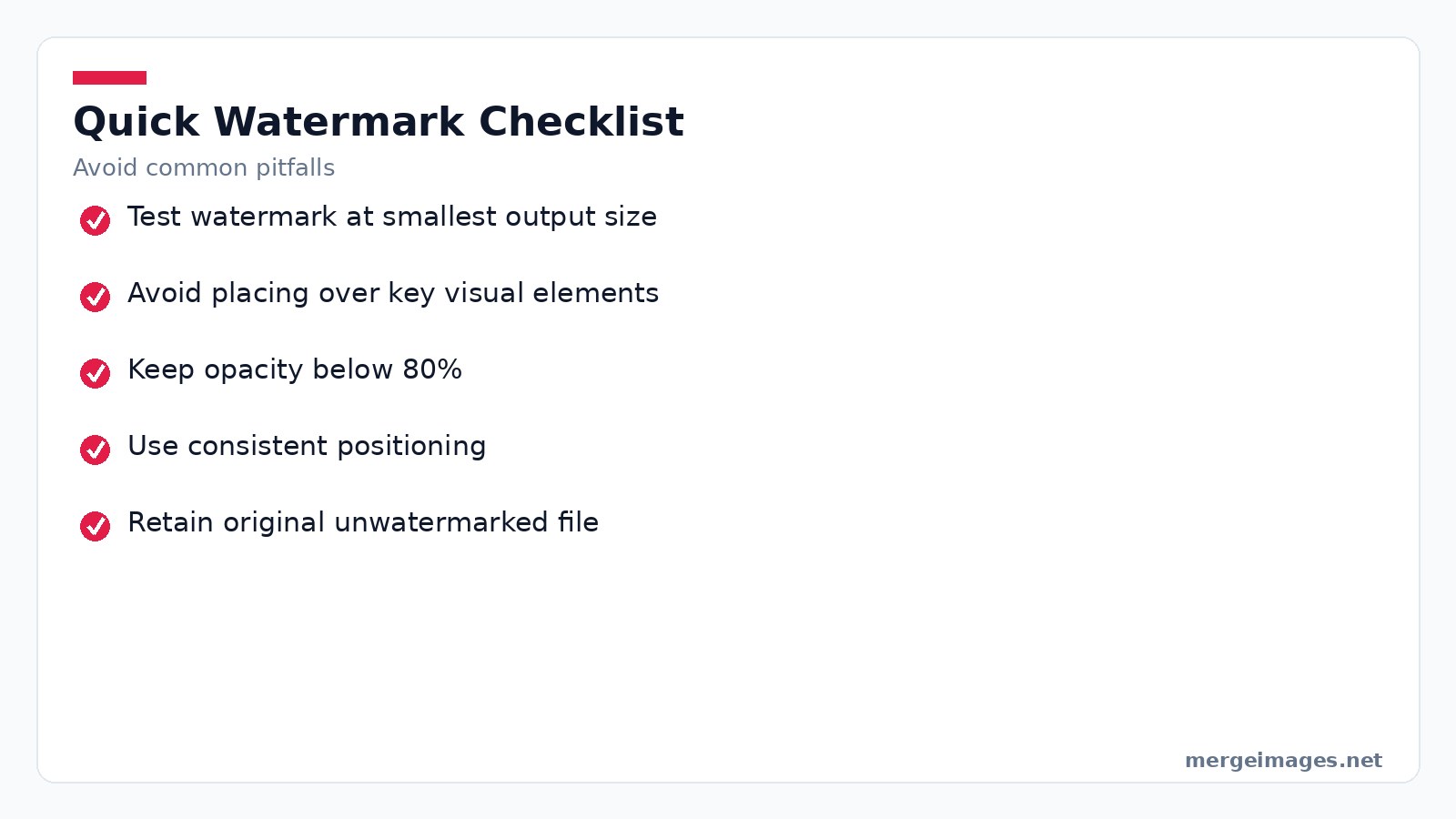 Checklist of common watermark pitfalls to avoid when adding overlays to photos