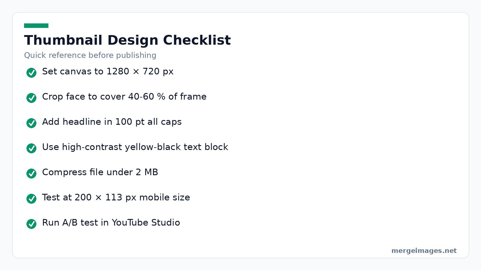 Checklist of essential steps to create a readable YouTube thumbnail for mobile devices